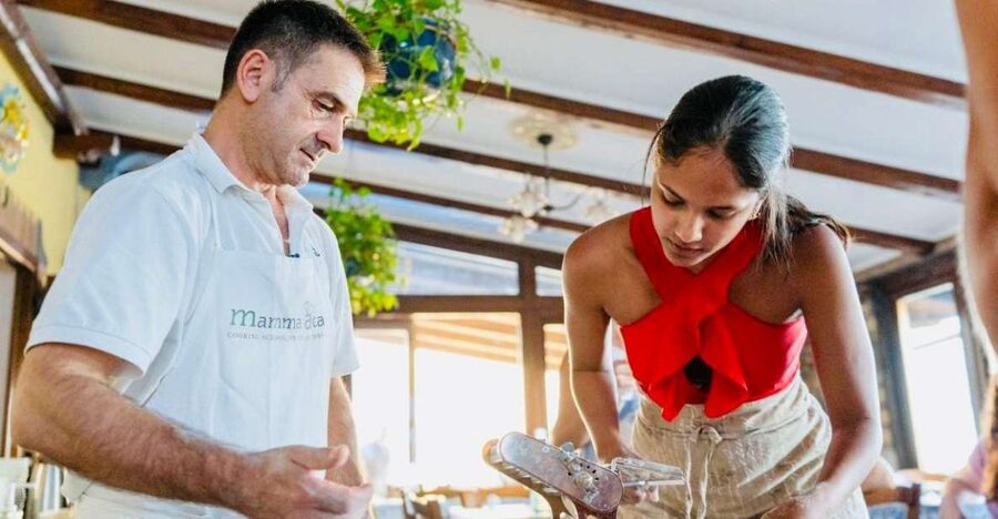 Amalfi: Mozzarella, Fettuccine, and Tiramisù Cooking Class - Eating your work with wine and limoncello