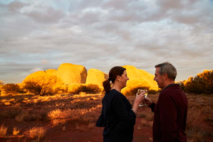 Kata Tjuṯa Sunset Tour with Sparkling Wine and Cheeseboard - The coach ride from resort to red domes